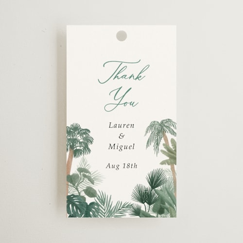 This is a seagreen wedding favor tags with standard by Elly called the greenhouse printing on signature in tag