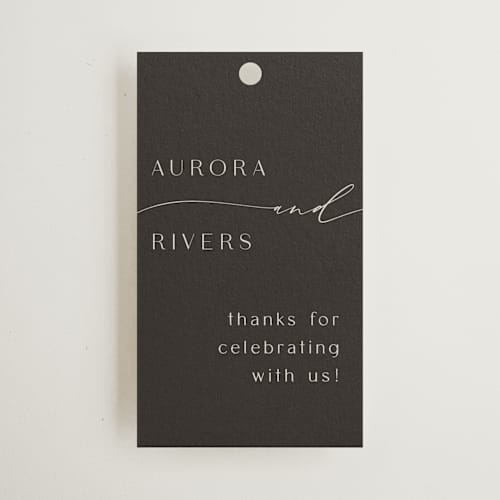 This is a smoke wedding favor tags with standard by Olivia Raufman called gathering printing on signature in tag