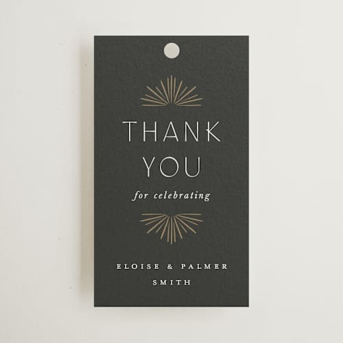 This is a midnight wedding favor tags with standard by Leah Bisch called fringe printing on signature in tag