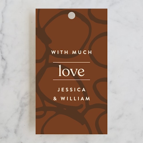 This is a cinnamon wedding favor tags with standard by Nazia Hyder called private affair printing on signature in tag