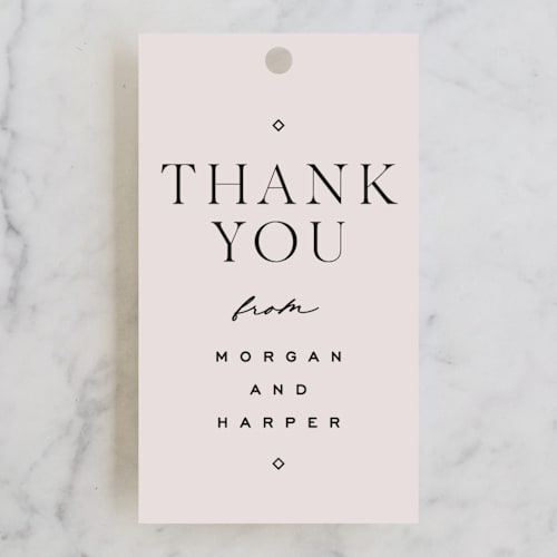 This is a linen wedding favor tags with standard by Carly Reed Walker called coco printing on signature in tag