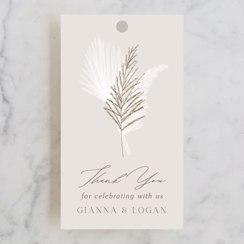 This is a ash wedding favor tags with standard by Kaydi Bishop called pampas & palms printing on signature in tag