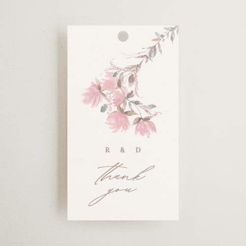 This is a posie wedding favor tags with standard by Phrosné Barwood called butter blossoms printing on signature in tag