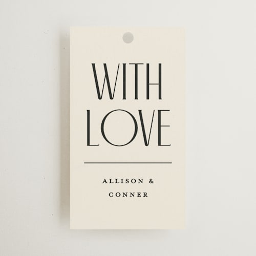 This is a daydream wedding favor tags with standard by Pixel and Hank called all type printing on signature in tag