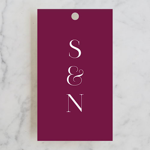 This is a merlot wedding favor tags with standard by Angela Marzuki called veranda printing on signature in tag