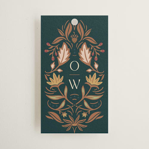 This is a deep sea wedding favor tags with standard by Erin German called autumnal arch printing on signature in tag