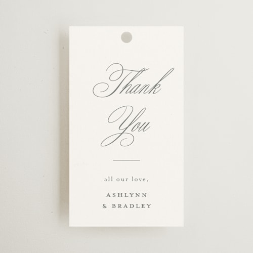 This is a mist wedding favor tags with standard by Sarah Brown called formally printing on signature in tag