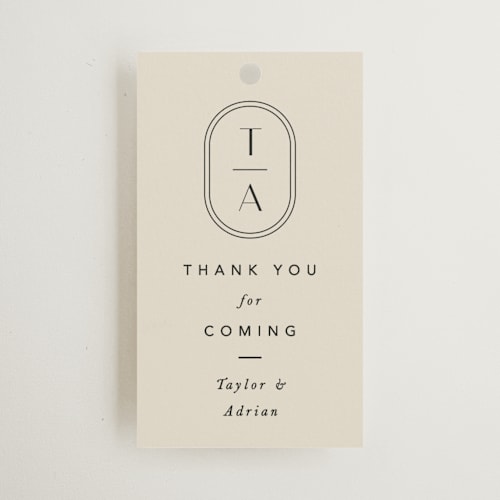 This is a sand wedding favor tags with standard by Robert and Stella called amara printing on signature in tag