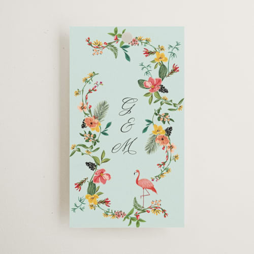 This is a papaya wedding favor tags with standard by Susan Moyal called tropical crest printing on signature in tag