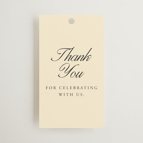 This is a sunshine wedding favor tags with standard by Jen Ramsey called elegant and formal printing on signature in tag