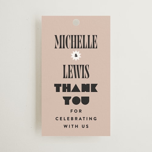 This is a noir wedding favor tags with standard by Alethea and Ruth called bold stack printing on signature in tag