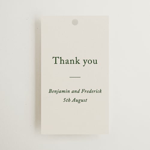 This is a forest wedding favor tags with standard by Bethan called editorial printing on signature in tag