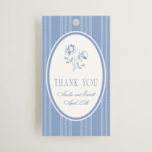 This is a sky wedding favor tags with standard by Robert and Stella called constance printing on signature in tag