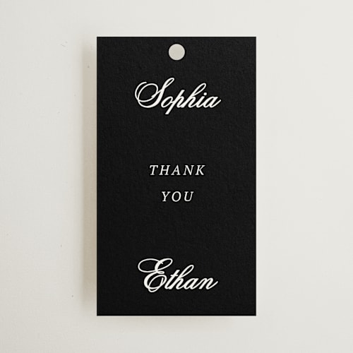 This is a mystic raven wedding favor tags with standard by Cass Loh called chic union printing on signature in tag