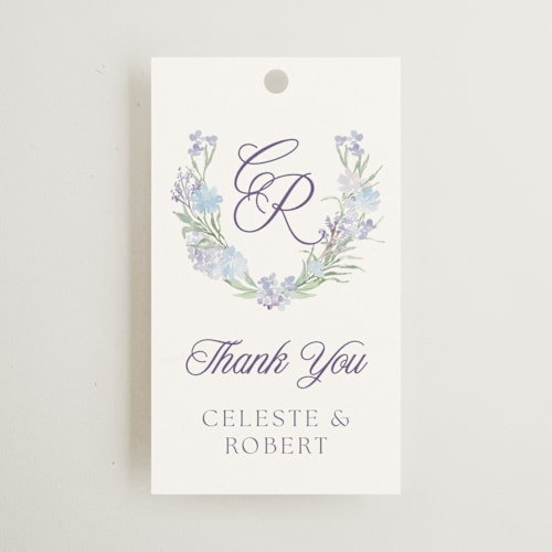 This is a toscana wedding favor tags with standard by Claudia Orengo called hydrangea printing on signature in tag