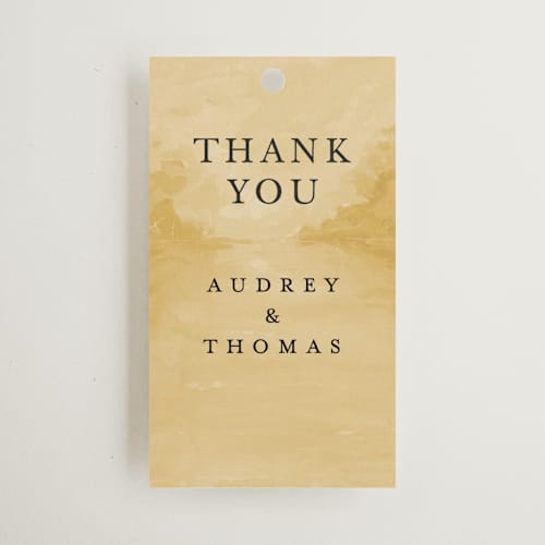 This is a sunrise wedding favor tags with standard by Lindsay Megahed called silhouette printing on signature in tag