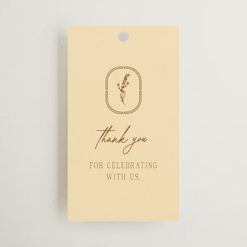 This is a bark wedding favor tags with standard by Jen Ramsey called classic and floral printing on signature in tag