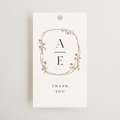 This is a blanc wedding favor tags with standard by Pati Cascino called floral enlace printing on signature in tag