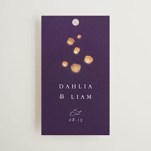 This is a twilight wedding favor tags with standard by Simona Camp called disney's tangled lanterns printing on signature in tag
