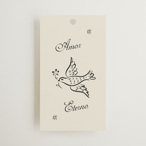 This is a ivory wedding favor tags with standard by Ani Somi called milagro printing on signature in tag