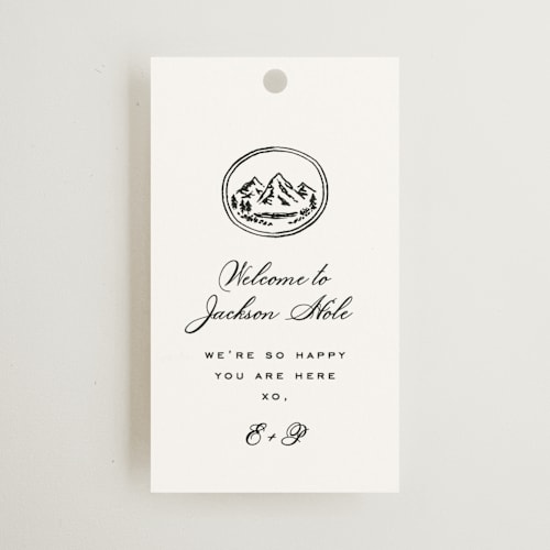 This is a cotton wedding favor tags with standard by Amy Kross called aspen knoll printing on signature in tag
