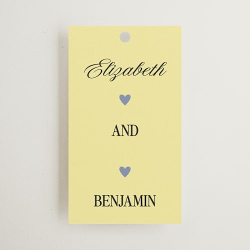 This is a butter wedding favor tags with standard by Helena Vitto called the eternal printing on signature in tag