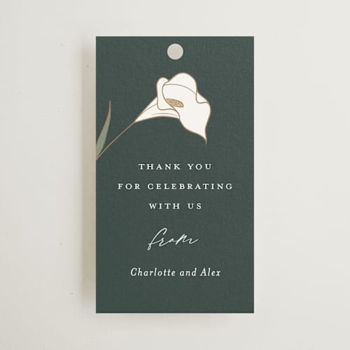 This is a forest wedding favor tags with standard by Stacey Meacham called elegant lillies printing on signature in tag