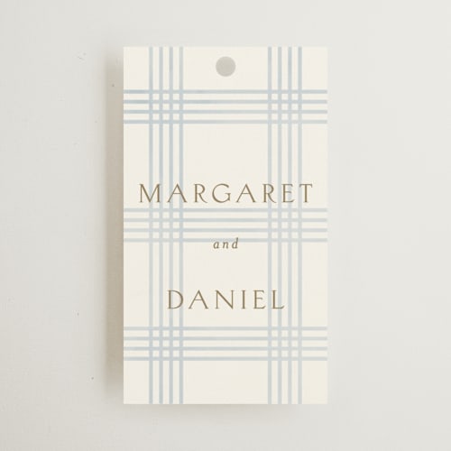 This is a belair wedding favor tags with standard by Grae called salt and ivory printing on signature in tag