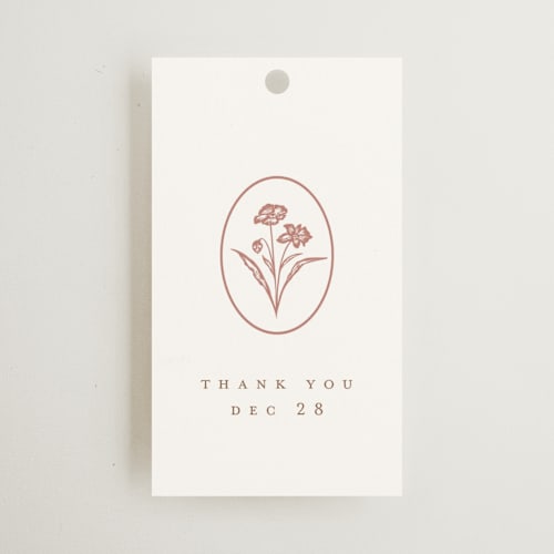 This is a rose wedding favor tags with standard by chocomocacino called fleu-de-sel printing on signature in tag