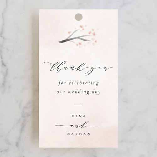 This is a cherry blossom wedding favor tags with standard by Stephanie Hawkes called cherry blossoms printing on signature in tag