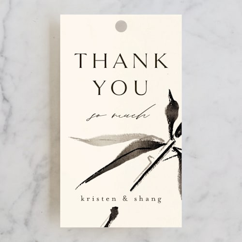 This is a almond wedding favor tags with standard by Anastasia Makarova called bambusa printing on signature in tag