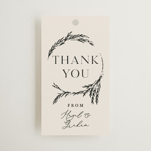 This is a pearl wedding favor tags with standard by Erin L. Wilson called locket printing on signature in tag