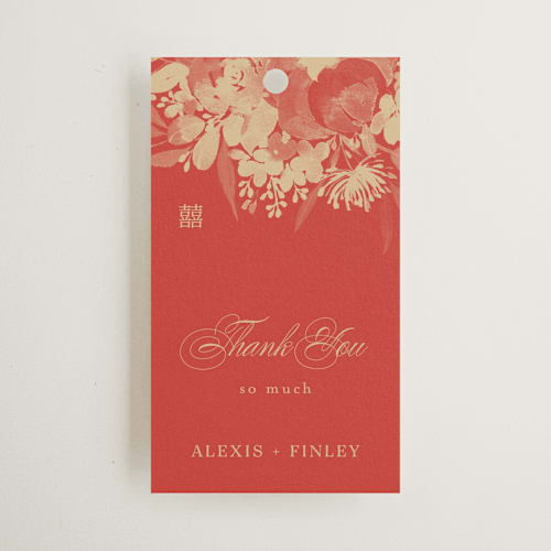 This is a cherry wedding favor tags with standard by Shannon Chen of Four Wet Feet Studio called happiness printing on signature in tag