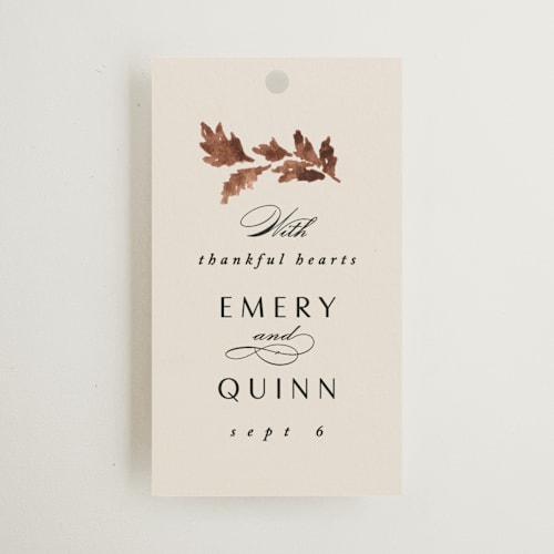 This is a autumn wedding favor tags with standard by Kate Ahn called poetique printing on signature in tag