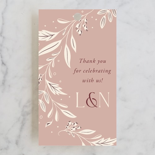 This is a rose wedding favor tags with standard by Erin German called moment printing on signature in tag