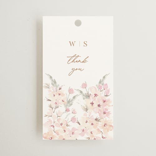 This is a cotton candy wedding favor tags with standard by Phrosné Barwood called kosmos printing on signature in tag