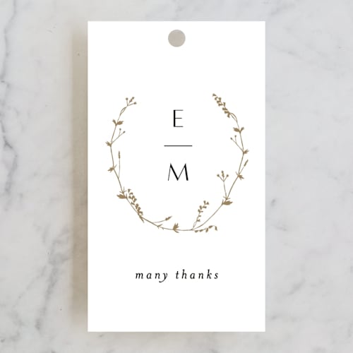 This is a cotton wedding favor tags with standard by Amy Kross called vine wrap printing on signature in tag