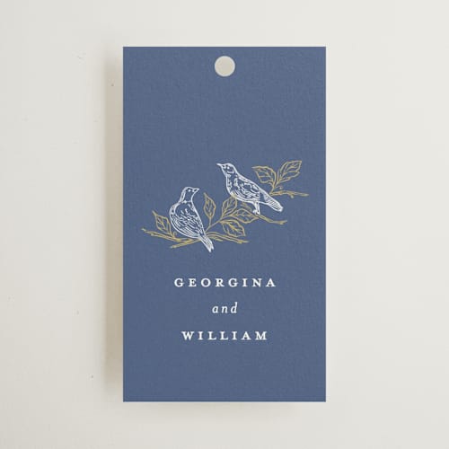 This is a cornflower wedding favor tags with standard by Grae called meet me in the garden printing on signature in tag