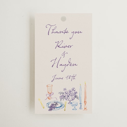 This is a hydrangea wedding favor tags with standard by Cass Loh called tablescape drawing printing on signature in tag