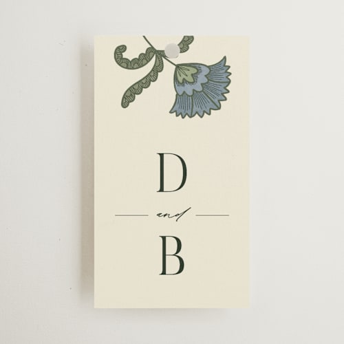 This is a robins egg wedding favor tags with standard by Jen Owens called century printing on signature in tag