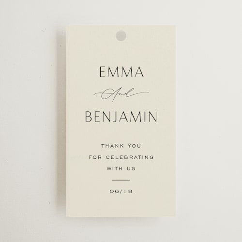 This is a porcelain wedding favor tags with standard by Jennifer Postorino called glide printing on signature in tag