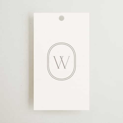 This is a latte wedding favor tags with standard by Kristie Kern called the hudson printing on signature in tag