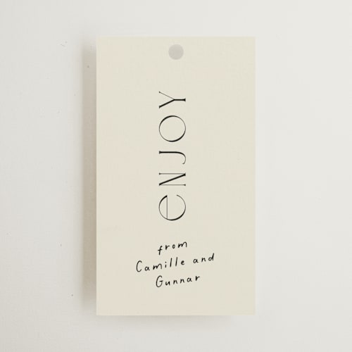 This is a onyx wedding favor tags with standard by Alaina Cherup called la graine printing on signature in tag