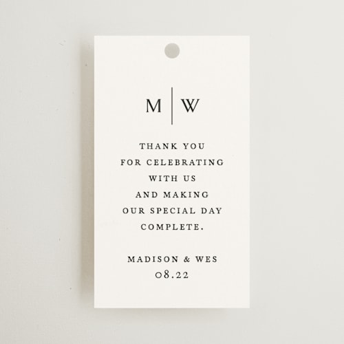 This is a cotton wedding favor tags with standard by Jennifer Postorino called align printing on signature in tag