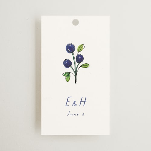 This is a cornflower wedding favor tags with standard by Mere Paper called blue bells printing on signature in tag