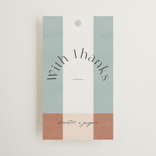 This is a almond wedding favor tags with standard by Blustery August called trois printing on signature in tag