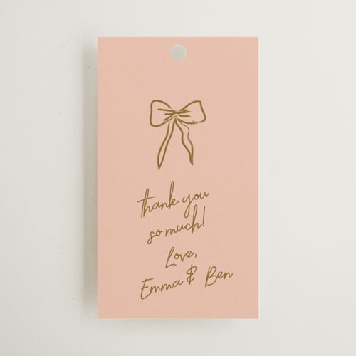 This is a butterscotch wedding favor tags with standard by Helena Vitto called handwritten letter printing on signature in tag