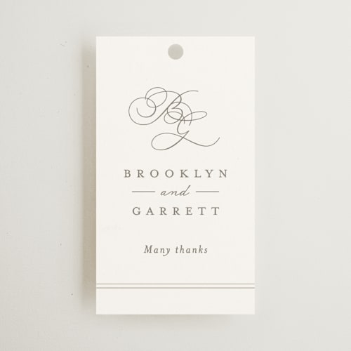 This is a cotton wedding favor tags with standard by Amy Kross called overlapping printing on signature in tag