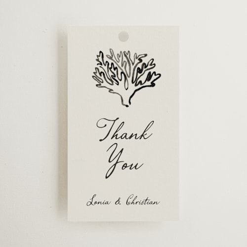 This is a rock wedding favor tags with standard by Pati Cascino called puglia printing on signature in tag