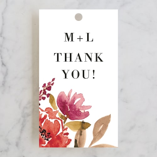This is a burnt orange wedding favor tags with standard by Chris Griffith called autumn vows printing on signature in tag
